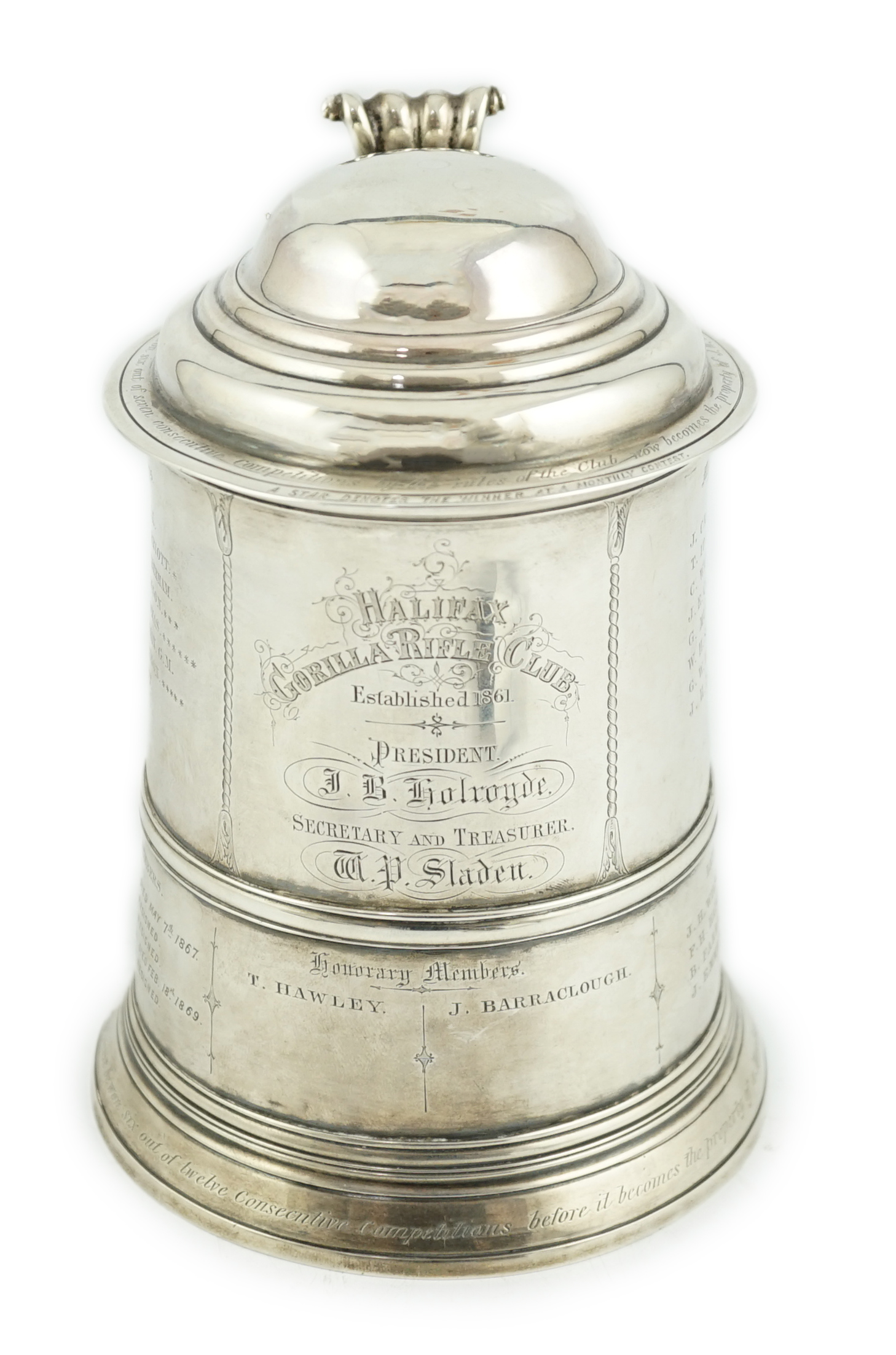 A George II silver tankard with domed cover, by Richard Bayley?